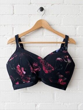 Deesse Lingerie Black Bra with Pink Floral Print
